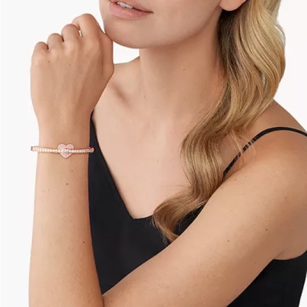 NWT Michael Kors 14K Rose Gold-Plated Sterling Silver Pave Heart Bangle